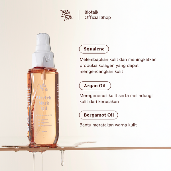 [NEW LAUNCH] Biotalk Stretch Mark Oil | 100ml | 100% Natural Oil | Mencegah & Menyamarkan Stretch Mark