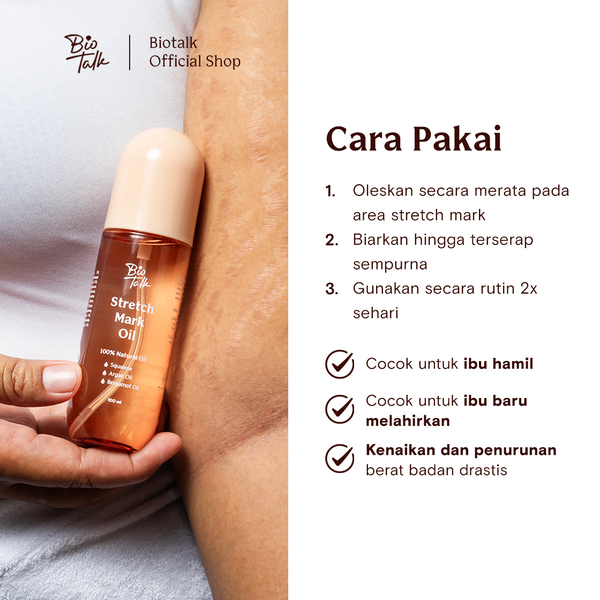 [NEW LAUNCH] Biotalk Stretch Mark Oil | 100ml | 100% Natural Oil | Mencegah & Menyamarkan Stretch Mark