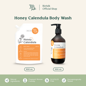 Biotalk Bundle Honey Calendula Body Wash + Refill Pack | No SLS/SLES | Sabun Mandi Cair Natural | Melembabkan dan Menenangkan Kulit Eksim Psoriasis Sensitif Alergi Kering