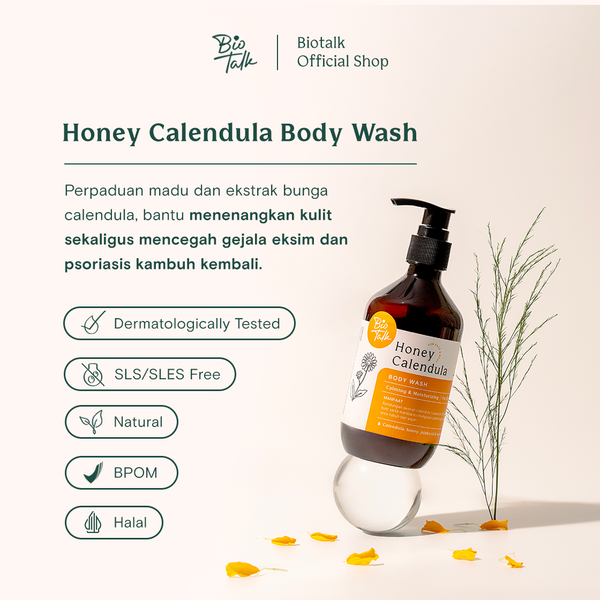 Biotalk Bundle Honey Calendula Body Wash + Refill Pack | No SLS/SLES | Sabun Mandi Cair Natural | Melembabkan dan Menenangkan Kulit Eksim Psoriasis Sensitif Alergi Kering
