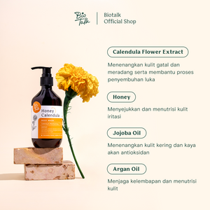 Biotalk Bundle Honey Calendula Body Wash + Refill Pack | No SLS/SLES | Sabun Mandi Cair Natural | Melembabkan dan Menenangkan Kulit Eksim Psoriasis Sensitif Alergi Kering
