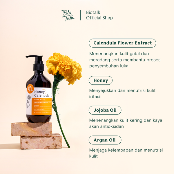 Biotalk Bundle Honey Calendula Body Wash + Refill Pack | No SLS/SLES | Sabun Mandi Cair Natural | Melembabkan dan Menenangkan Kulit Eksim Psoriasis Sensitif Alergi Kering